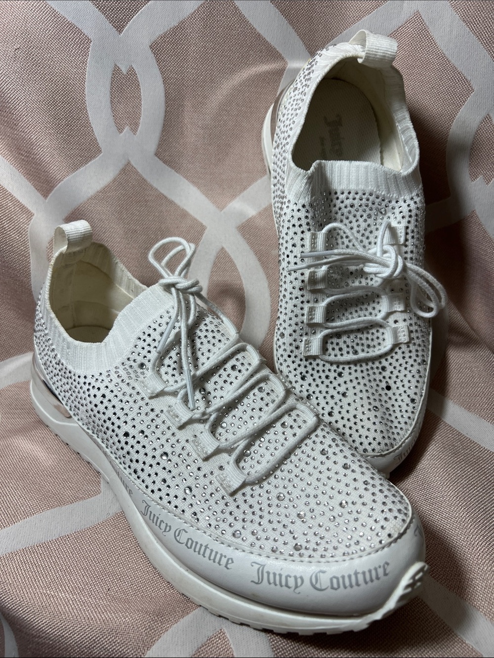 Juicy Couture White Crystal Embellished Knit Sneakers - see pics